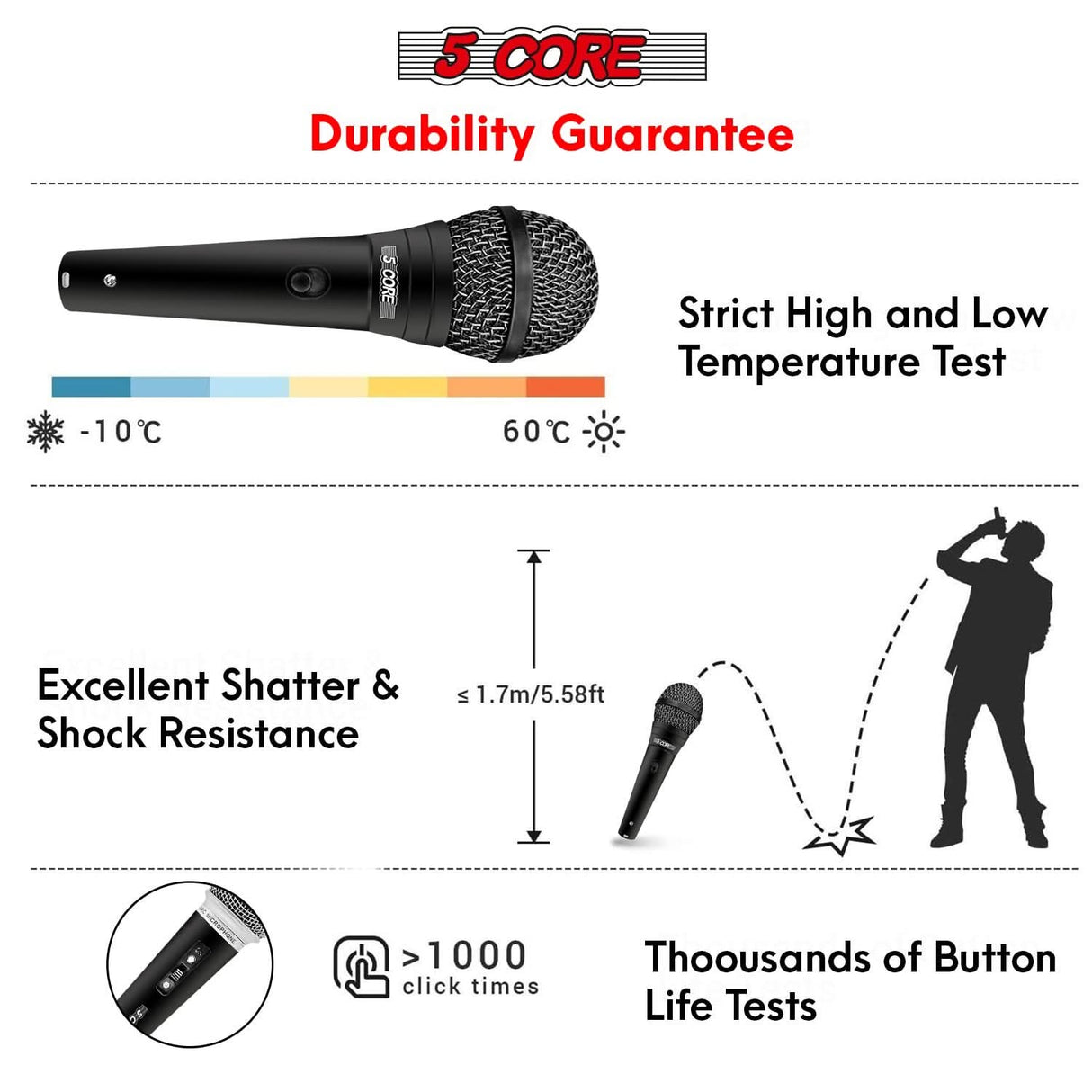 Handheld 5Core XLR mic for studio recording, karaoke, and live vocals