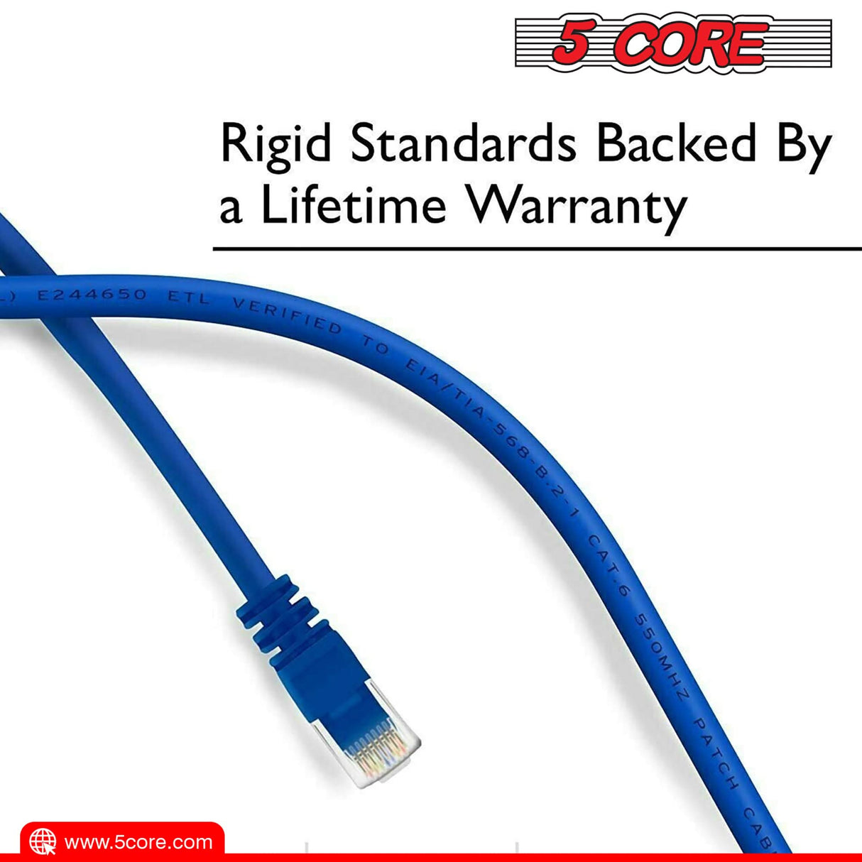 5Core Cat 6 Ethernet Cable Long Computer Internet Cables WiFi RJ45 Cord for Gaming