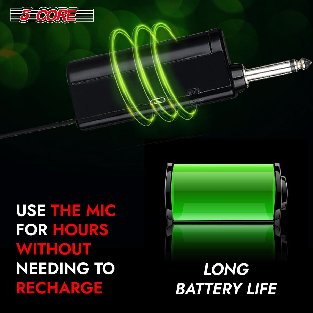 The wireless mic features a shockproof protective shell and a steel windscreen for maximum durability and clear sound