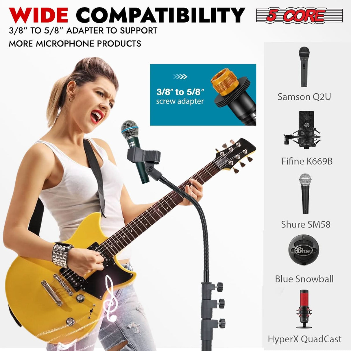 5Core Mic Stand Pair Floor Adjustable Universal Heavy Duty Gooseneck Microphone Stands Round Base Soporte De micrófono