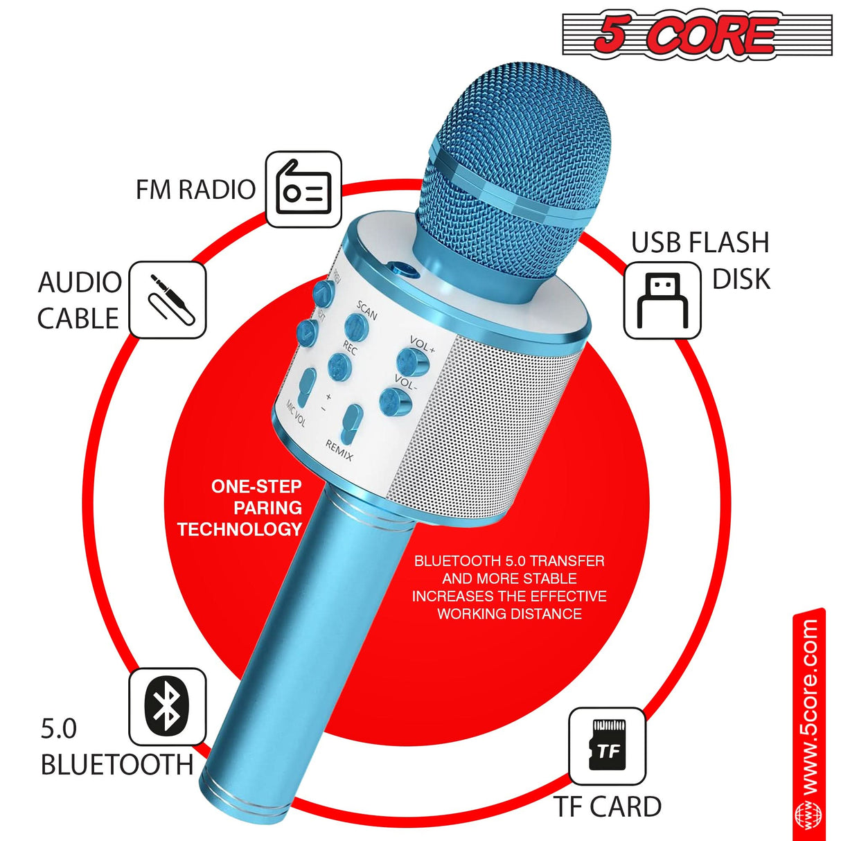 5 Core Bluetooth Karaoke Mic with speaker full body view