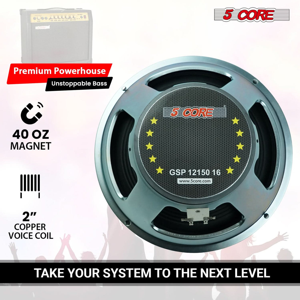5 Core 12 Inch Guitar Speaker 300W Replacement 16 Ohm Amplifier Cabinet Driver