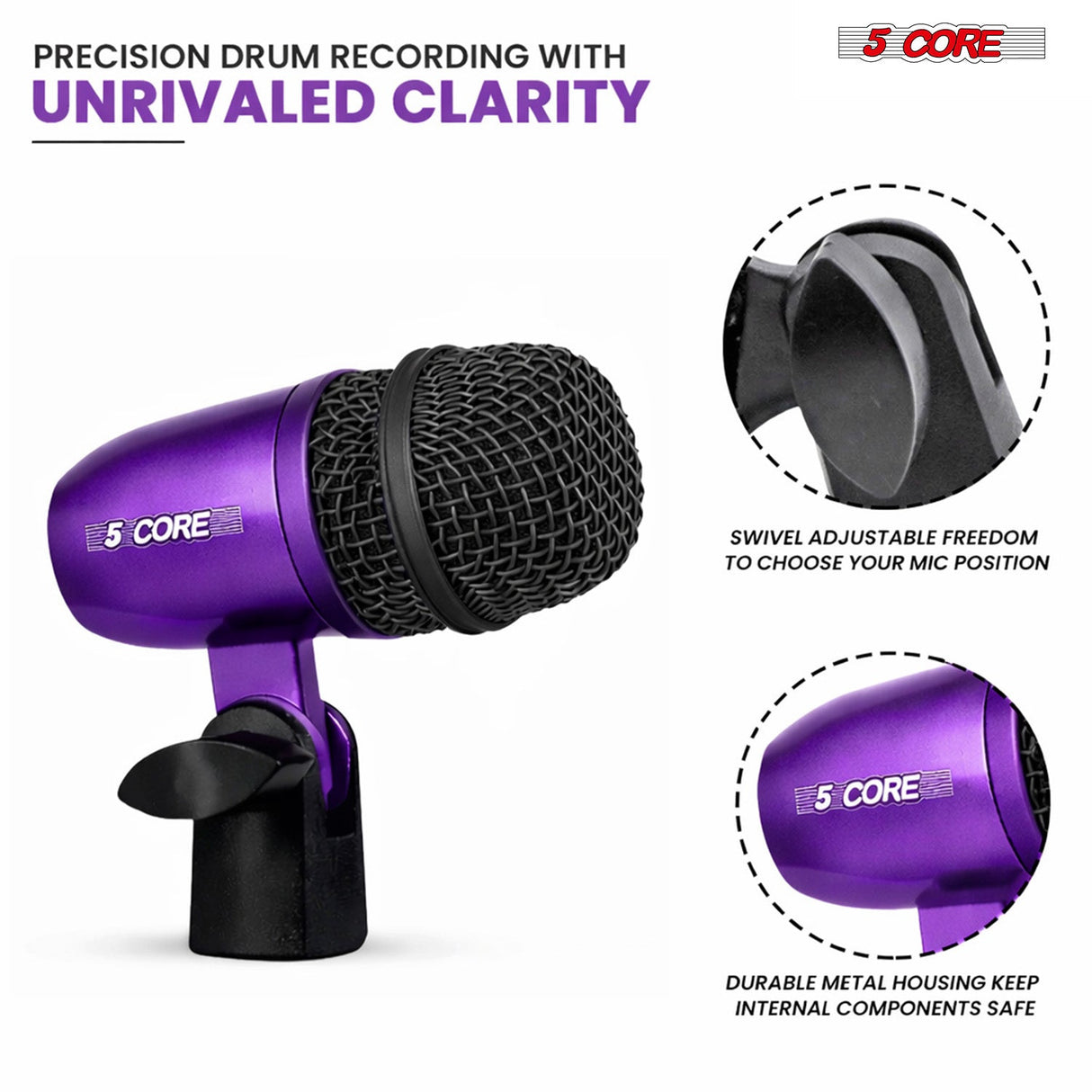 5 Core Conga Mic Snare Tom Set Professional XLR Cardioid Condenser Instrument Microphone Kit