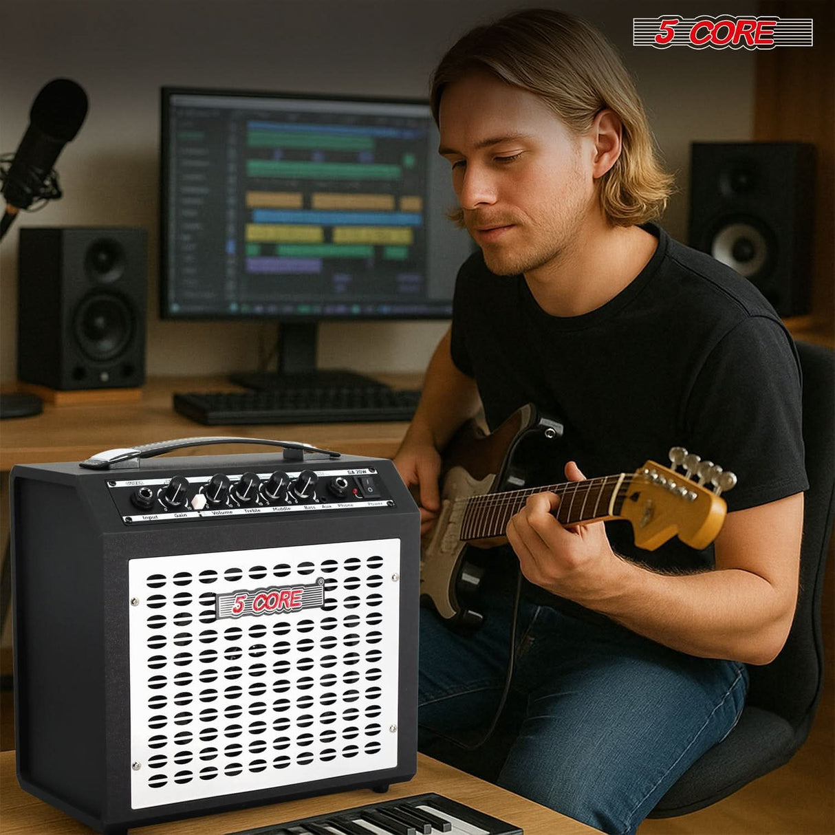 5 Core Guitar Amp 20W Electric Portable Mini Amplifier w Built in 6.5" Speaker Aux Headphone Jack