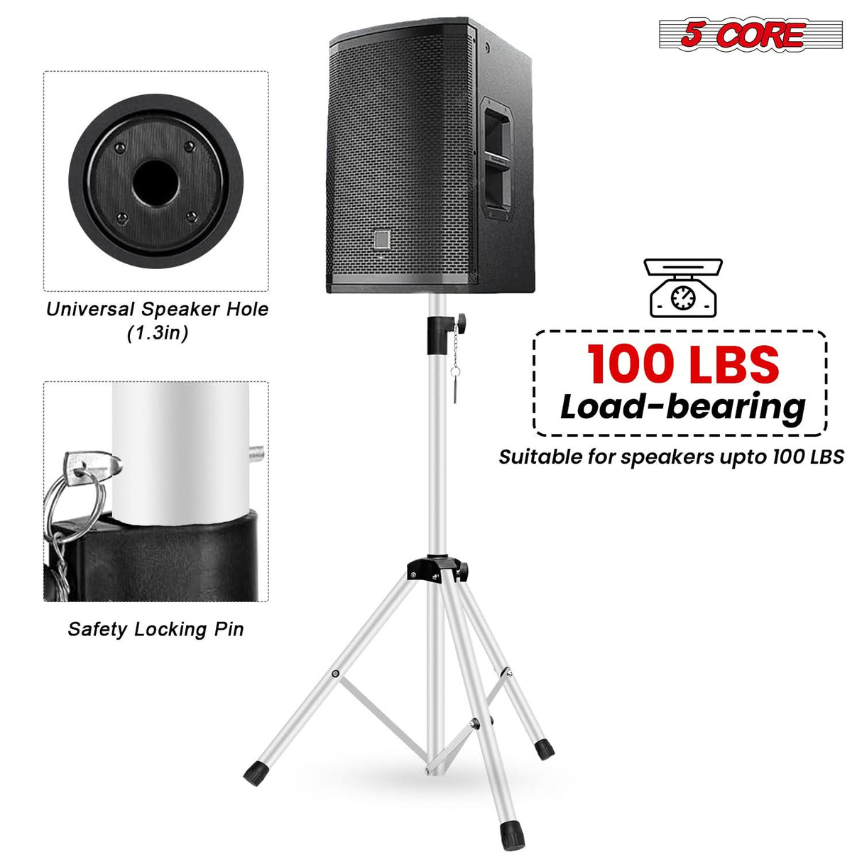 5 Core Speaker Stand Height Adjustable PA DJ Tripod Studio Monitor Stands w 35mm Compatible Insert