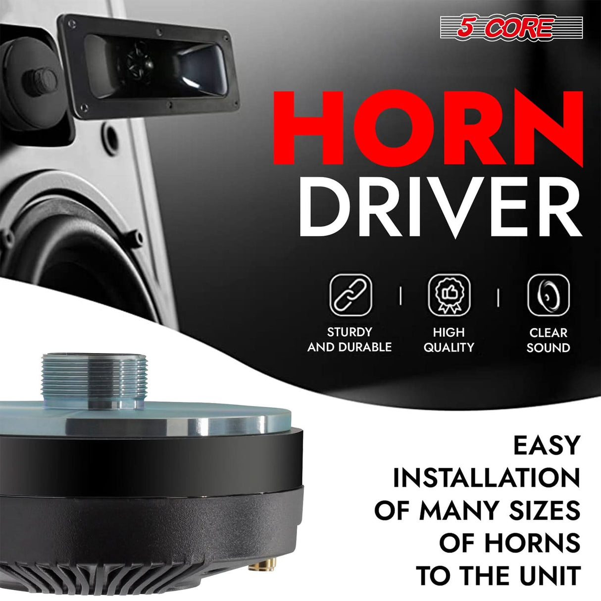 5 Core Compression Driver 1″ PA Horn Tweeter Pro Audio 1000W 2″ Voice Coil 33 OZ Magnet 8Ohm Driver