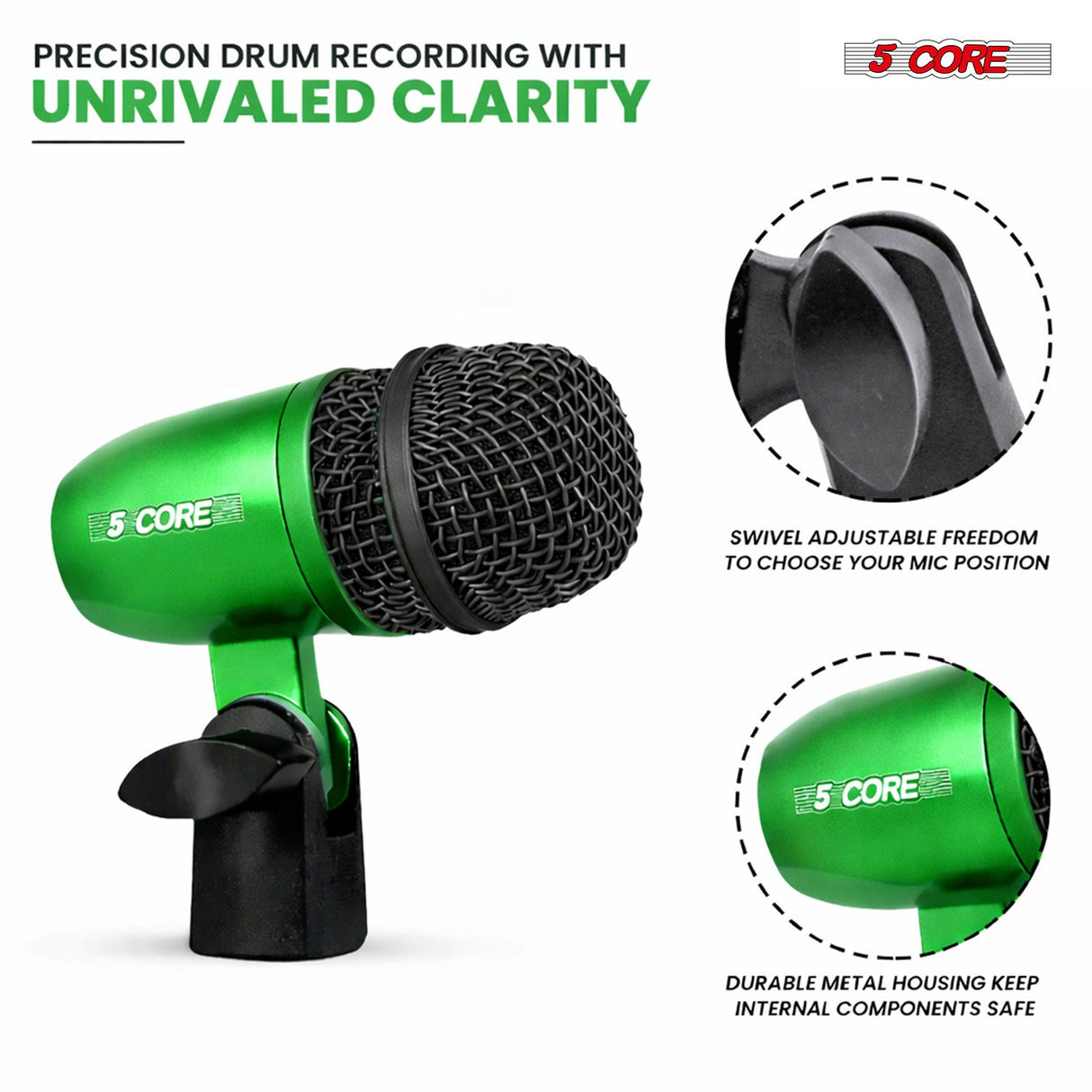 5 Core Conga Mic Snare Tom Set Professional XLR Cardioid Condenser Instrument Microphone Kit