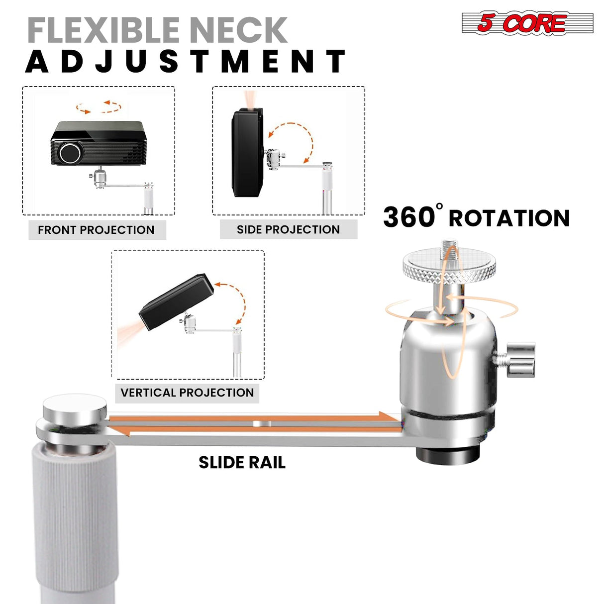 5 Core Projector Stand Floor Adjustable 53" Universal Projectors Support for Home Office & Studio