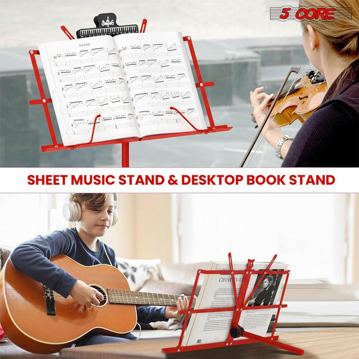 5 Core Music Stand Adjustable Desktop Book Stands Portable Sheet Holder All Metal Foldable Bookstand