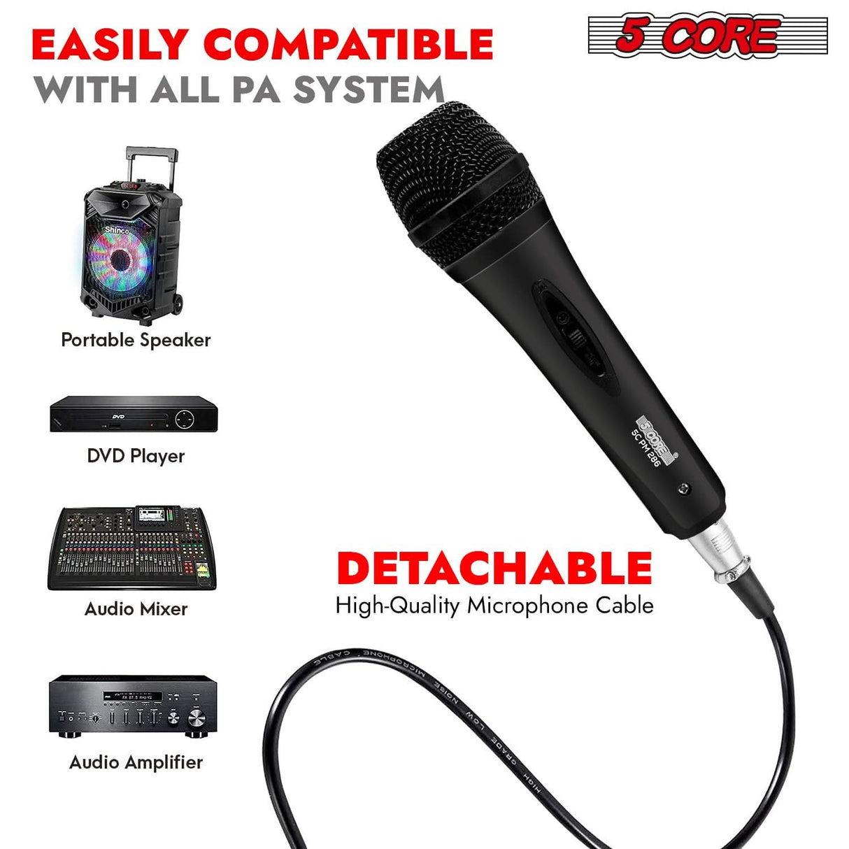 5Core XLR Microphone Dynamic Mic Karaoke Singing Studio Mics Handheld Microfono