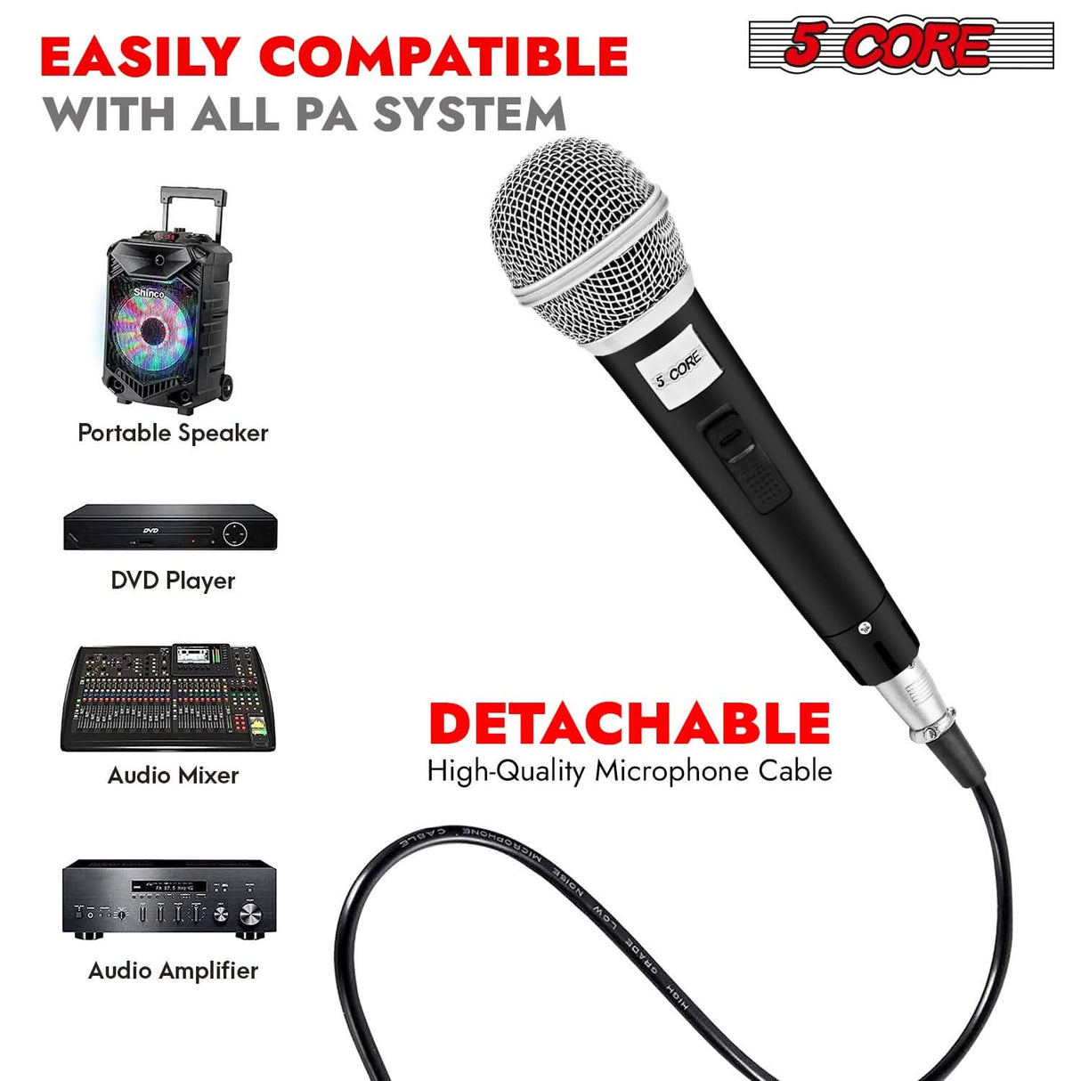 5Core handheld karaoke microphone XLR dynamic mic for vocal clarity