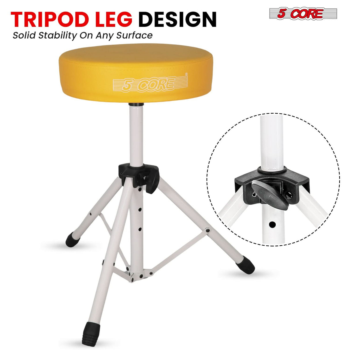 5 Core Drum Throne 3" Thick Padded Memory Foam Comfortable Drummer Stool 330Lb Capacity Adjustable