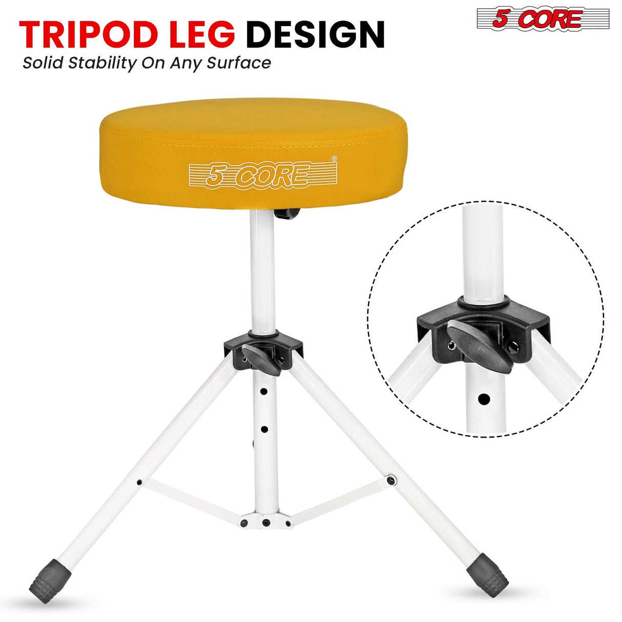 5 Core Drum Throne 3" Thick Padded Memory Foam Comfortable Drummer Stool 330Lb Capacity Adjustable