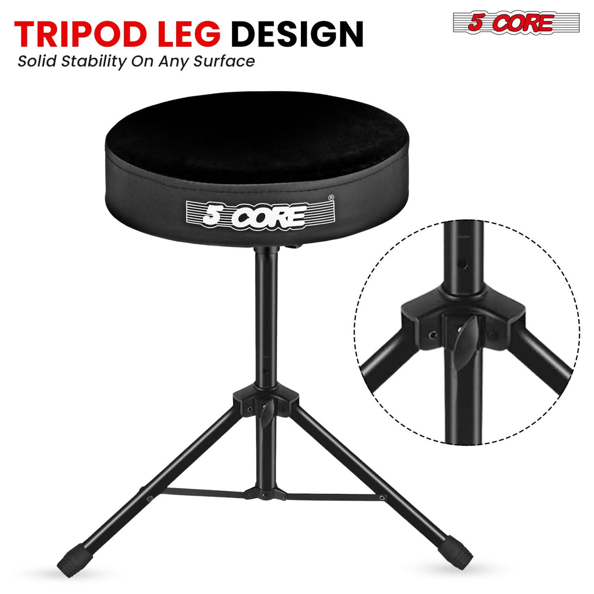 5 Core Drum Throne 3" Thick Padded Memory Foam Comfortable Drummer Stool 330Lb Capacity Adjustable