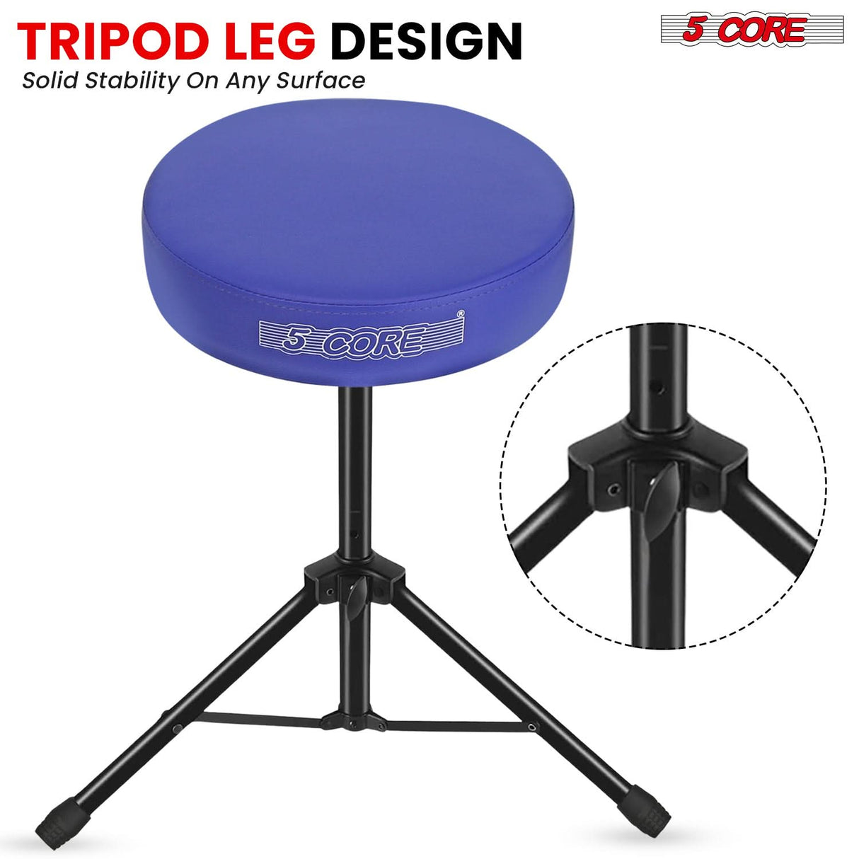 5 Core Drum Throne 3" Thick Padded Memory Foam Comfortable Drummer Stool 330Lb Capacity Adjustable