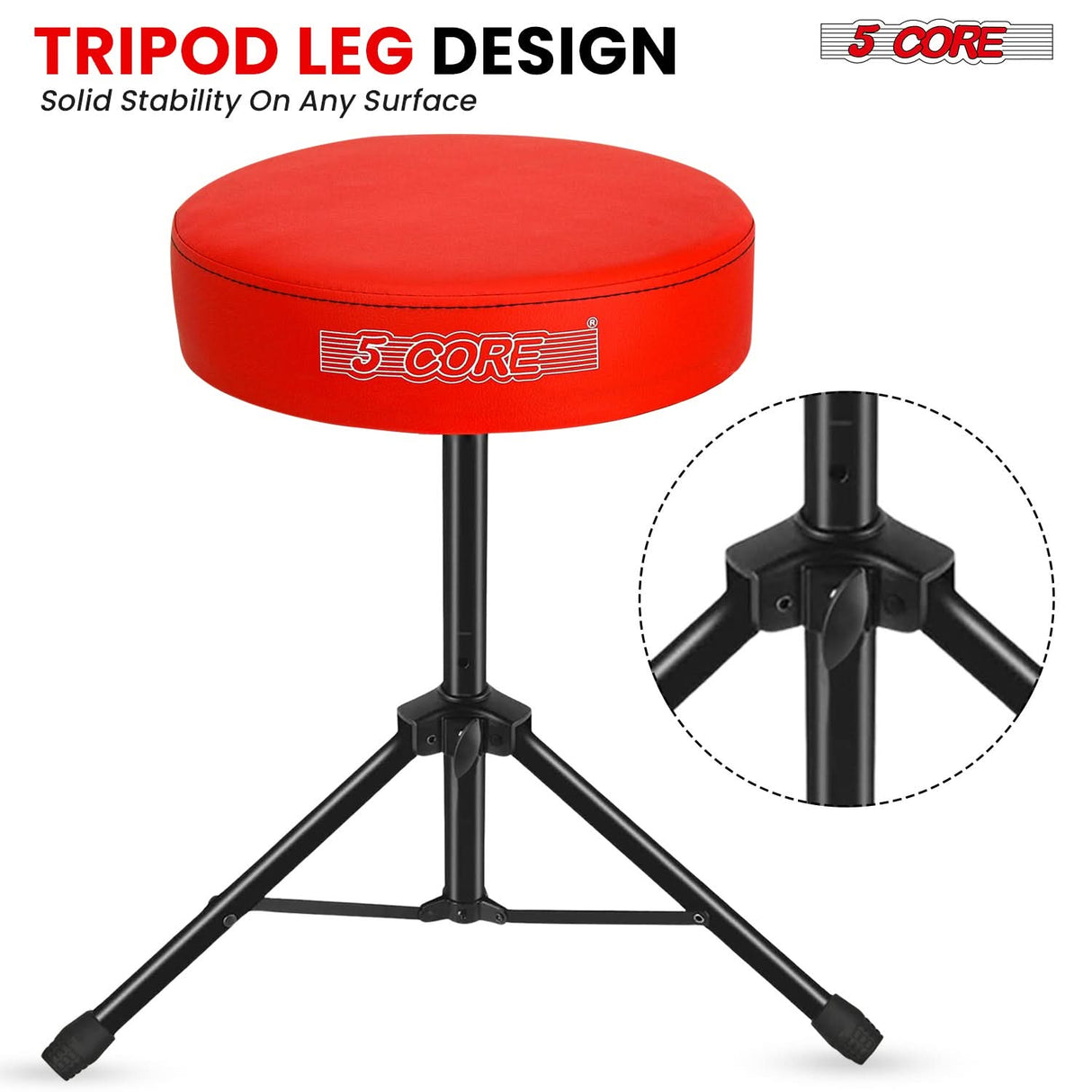 5 Core Drum Throne 3" Thick Padded Memory Foam Comfortable Drummer Stool 330Lb Capacity Adjustable