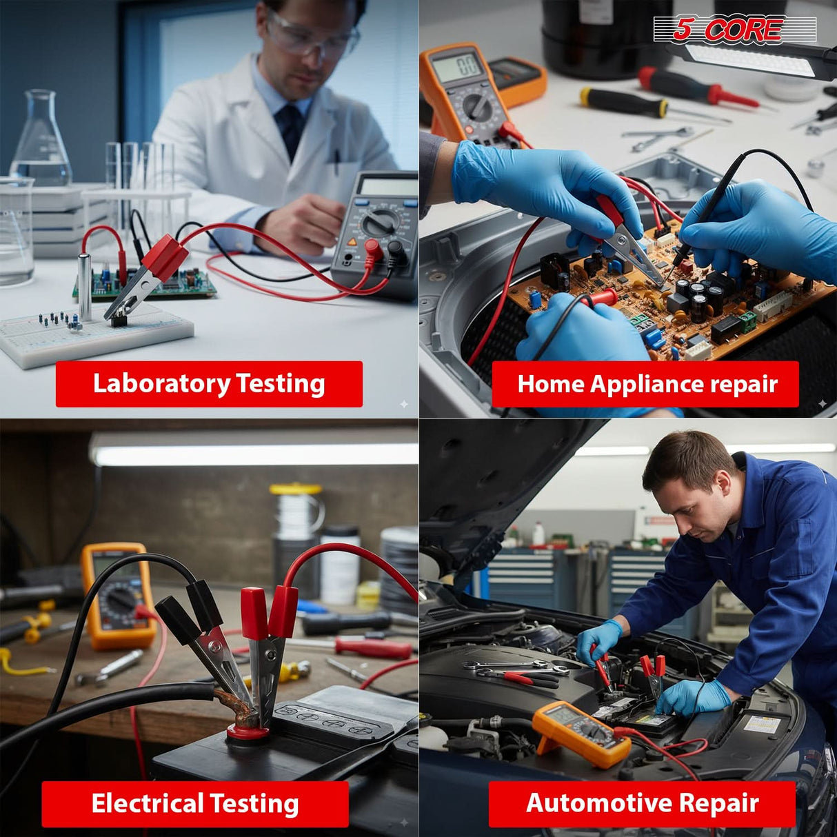 5Core Alligator Clips Electrical Metal Battery Jumper Clamps nsulated Gator Clip