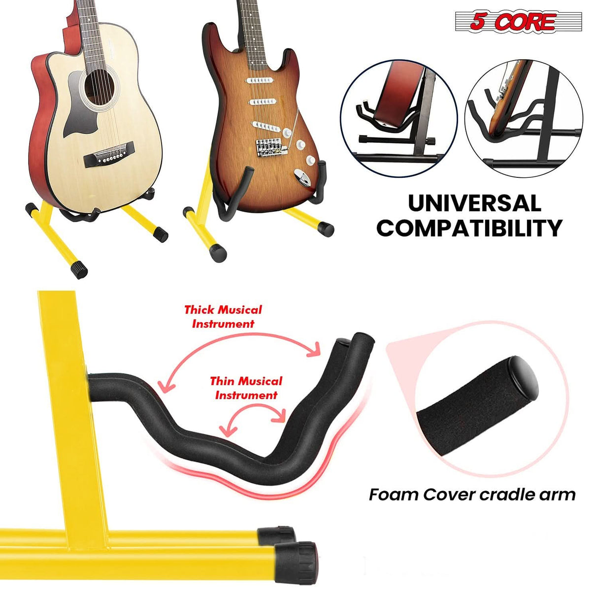Yellow guitar stand with durable non-slip feet