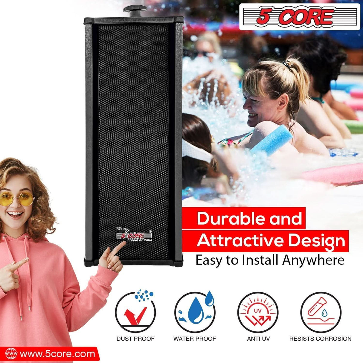 5Core industrial PA system, 4000W with 32 wall speakers for outdoor and indoor commercial use