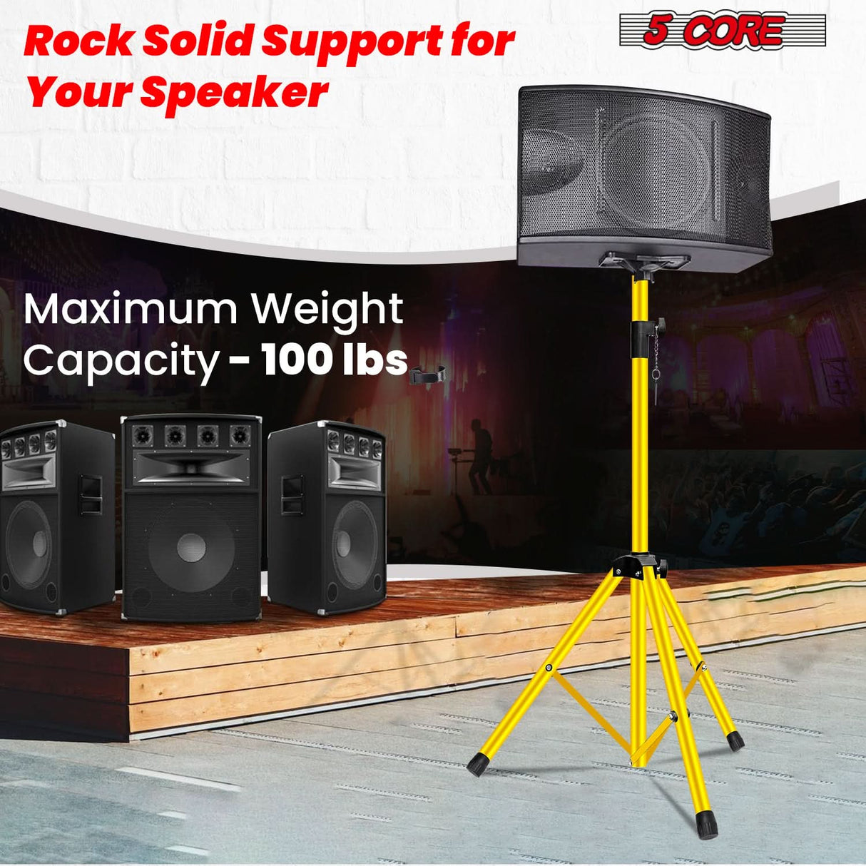 5 Core Speaker Stand Pair Height Adjustable PA DJ Tripod Studio Monitor Stands w 35mm Insert