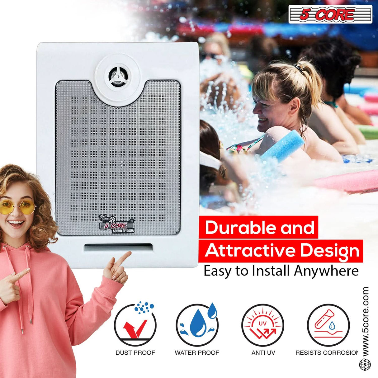 5Core Outdoor Speakers Stereo In Wall 500W Peak Passive Home Audio System