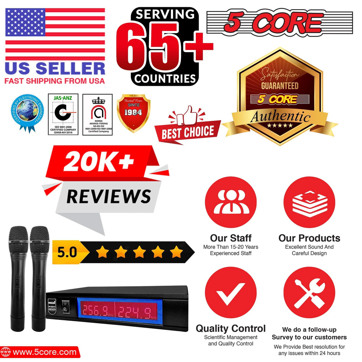 Long-range wireless mics from 5Core for clear vocals and presentations