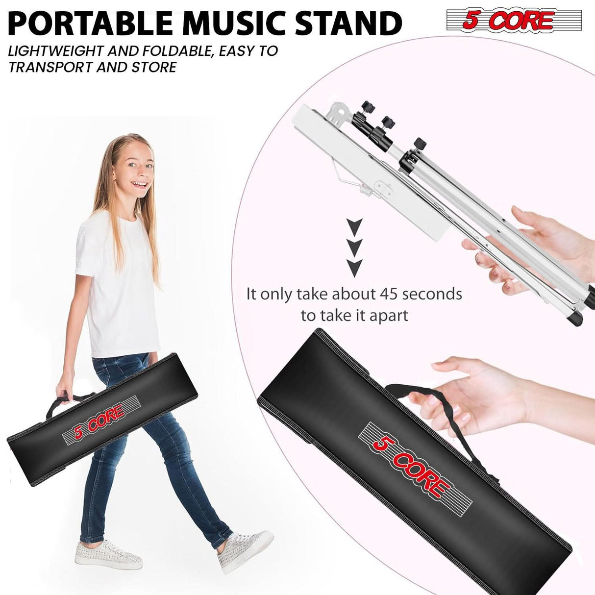 5 Core Music Stand Adjustable Desktop Book Stands Portable Sheet Holder All Metal Foldable Bookstand