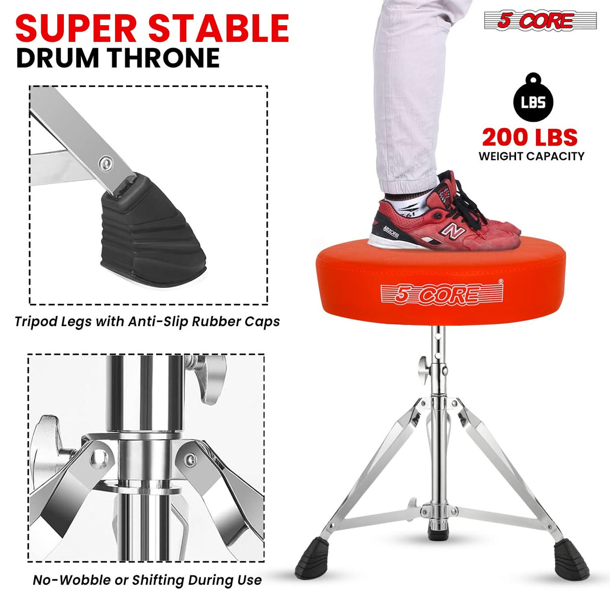 5Core Drum Throne Adjustable Guitar Stool Padded Seat + Drum Practice Pad Snare Drumming Stand