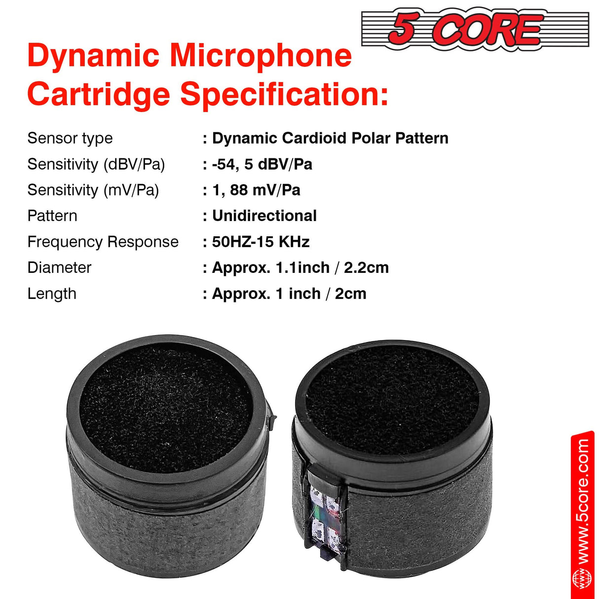 5 Core Microphone Replacement Cartridge 20Pc Neodymium Magnet Unidirectional Capsule for Dynamic Mic