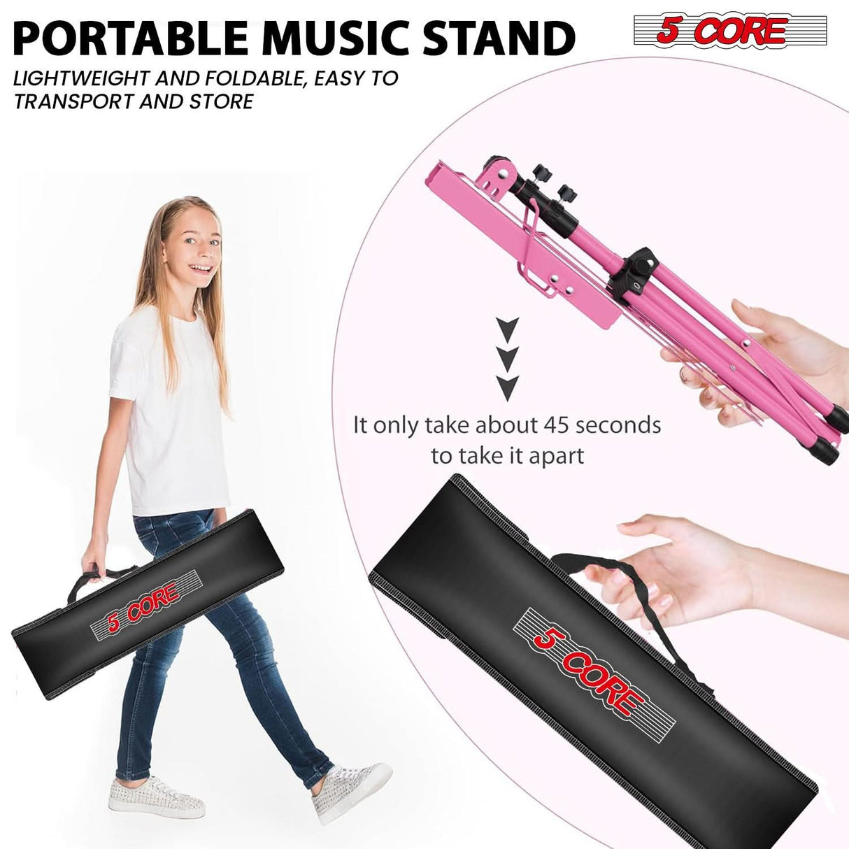 5 Core Music Stand Adjustable Desktop Book Stands Portable Sheet Holder All Metal Foldable Bookstand