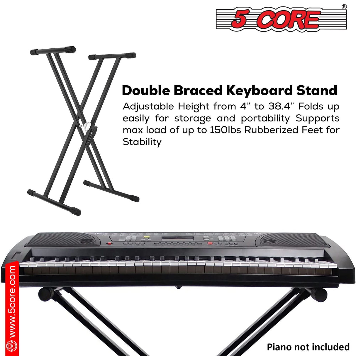 5Core double X style piano riser adjustable keyboard stand for 49 to 88 keys with gear