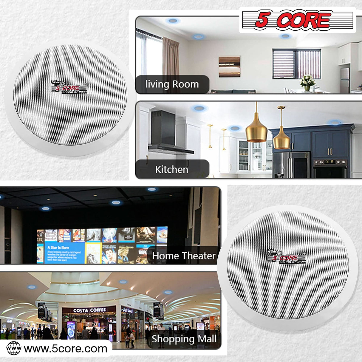 5 Core 2-Way Ceiling Speaker 6.5 inch for Home