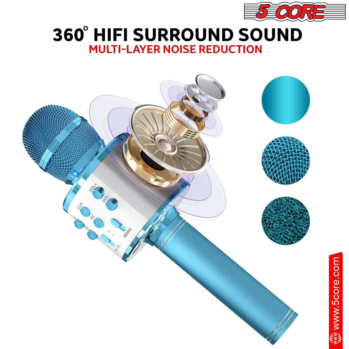 5 Core Microphone Wireless Karaoke Mic With Speaker 3 in 1 Portable Bluetooth Microfono Inalambrico BLACK & BLUE