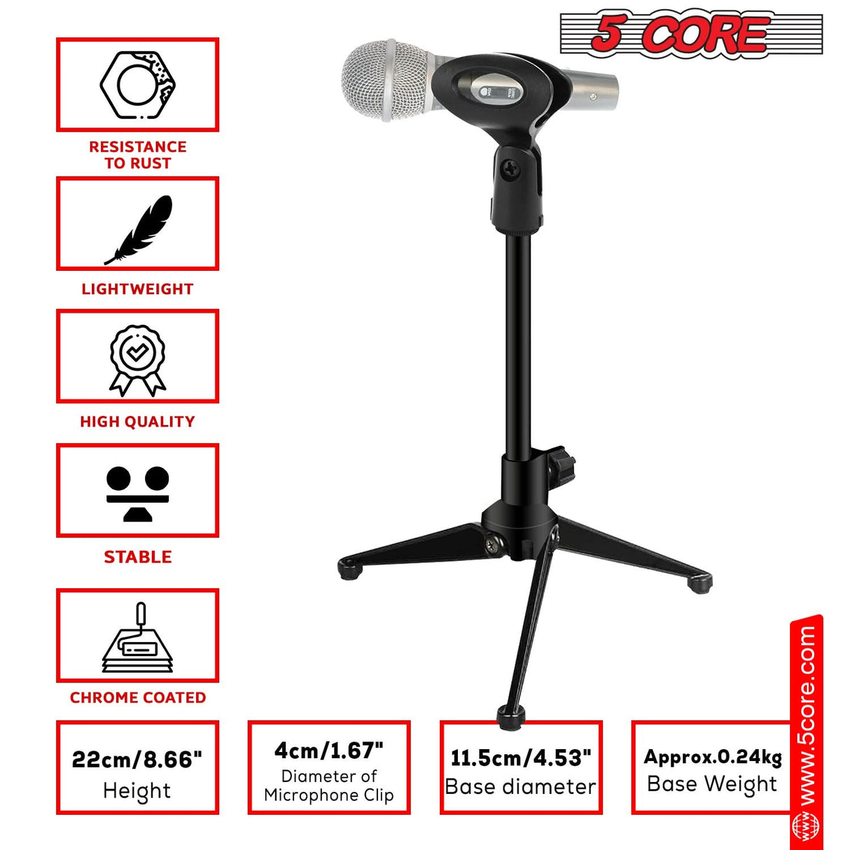 5 Core foldable desk mic stand compact storage view