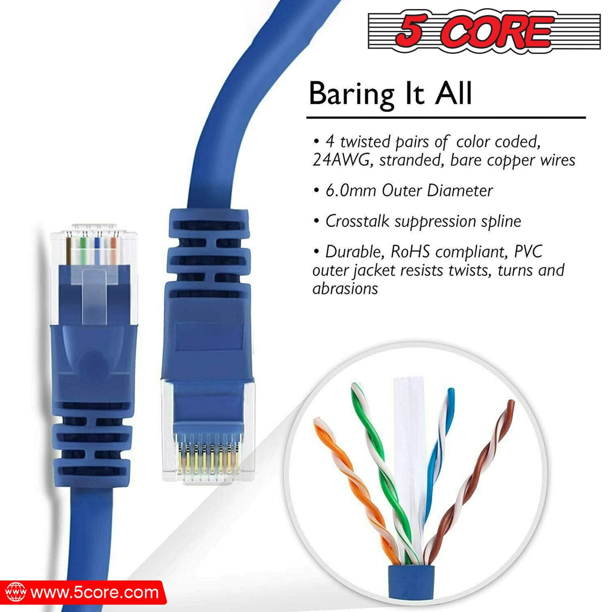 1.5 FT Cat6 patch cable for connecting home or office network devices