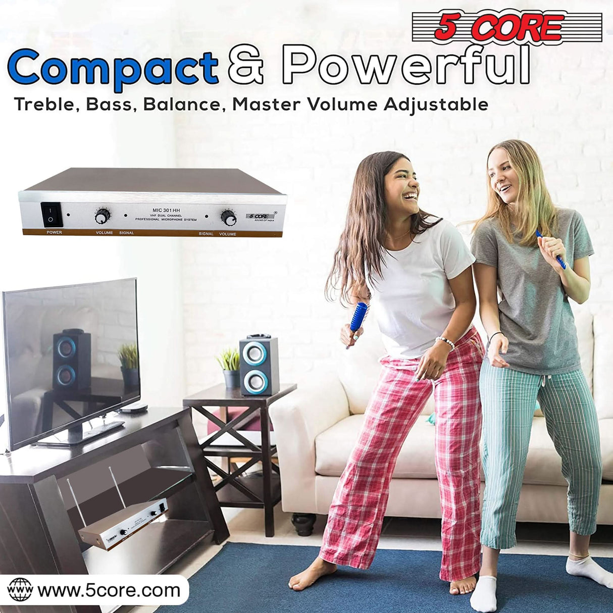 5Core Wireless Microphones w 2 Headset Portable Mini Microfono Inalambricos + Receiver 165ft Range