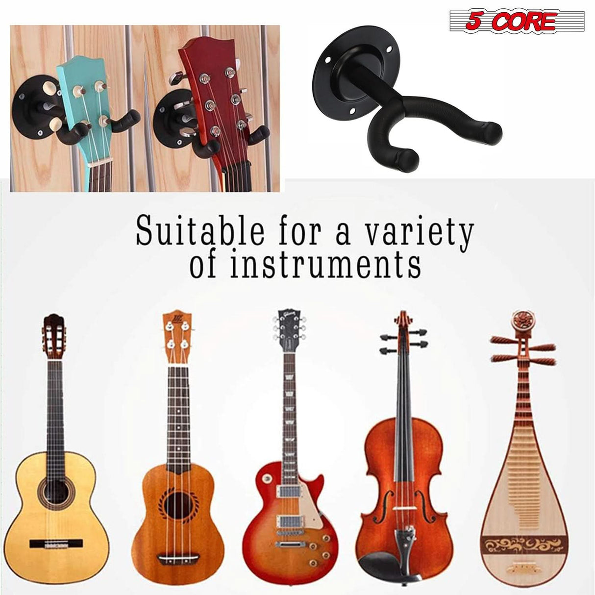 5 Core Guitar Wall Mount 3Pc Wall Mount for Classical Electric Acoustic Bass Guitars for Home Studio