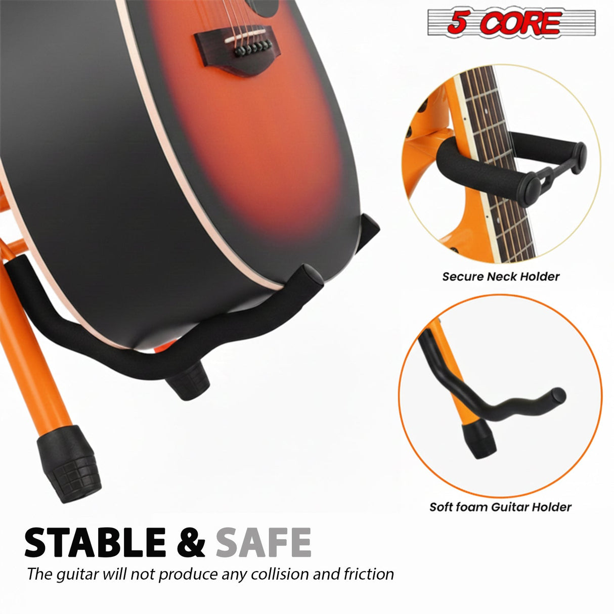 5Core Guitar Stool 3.15" Padded Chair Foldable Heavy Duty Music Seat Built in Foot Rest Guitar Stand