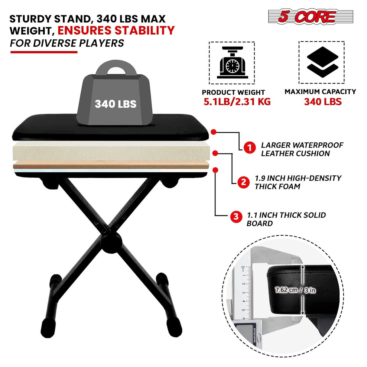 5 Core adjustable guitar seat cushioned comfort view