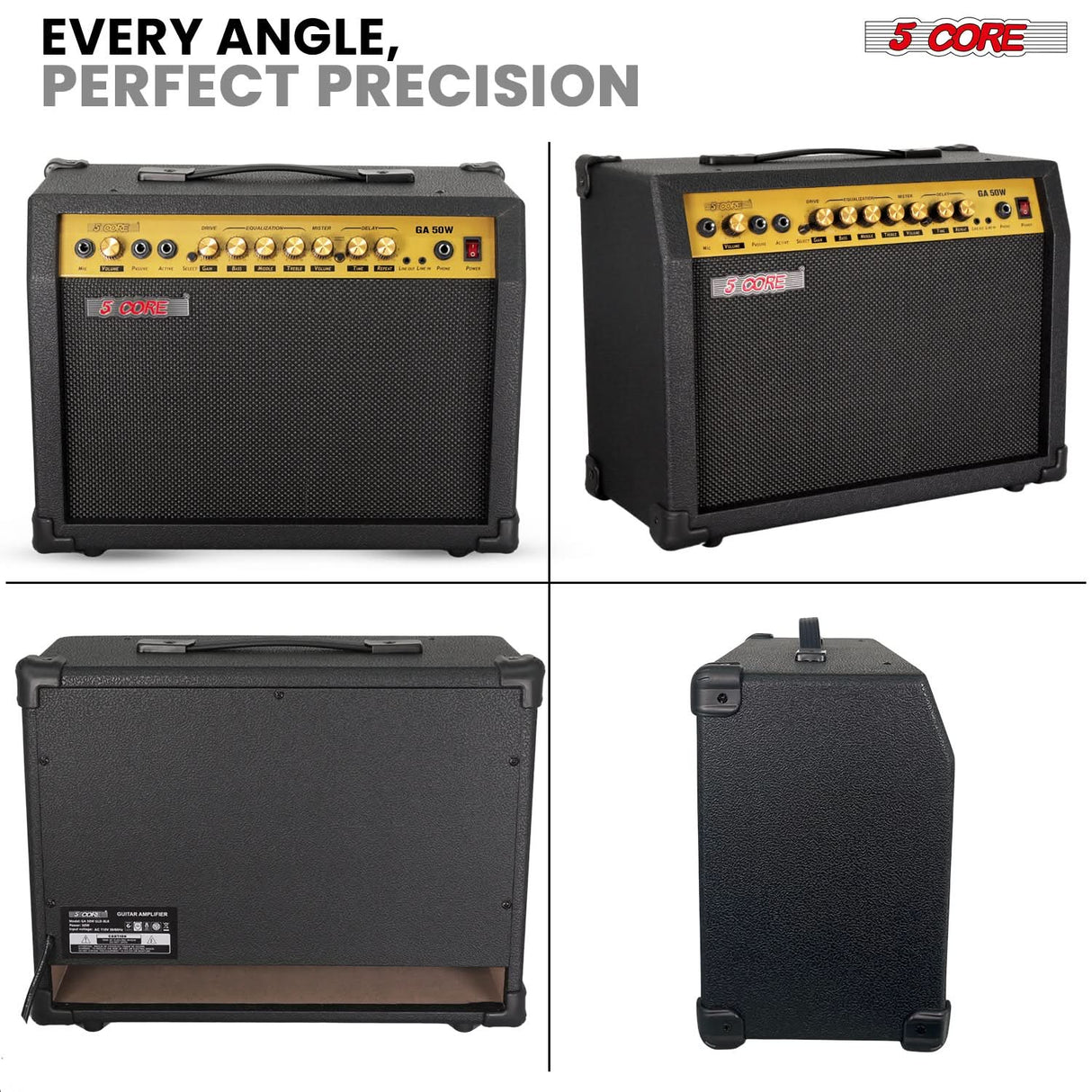 5 Core Guitar Amp 50 Watt Electric Amplifier w Built in 8" Speaker Portable Mini Amps w Aux