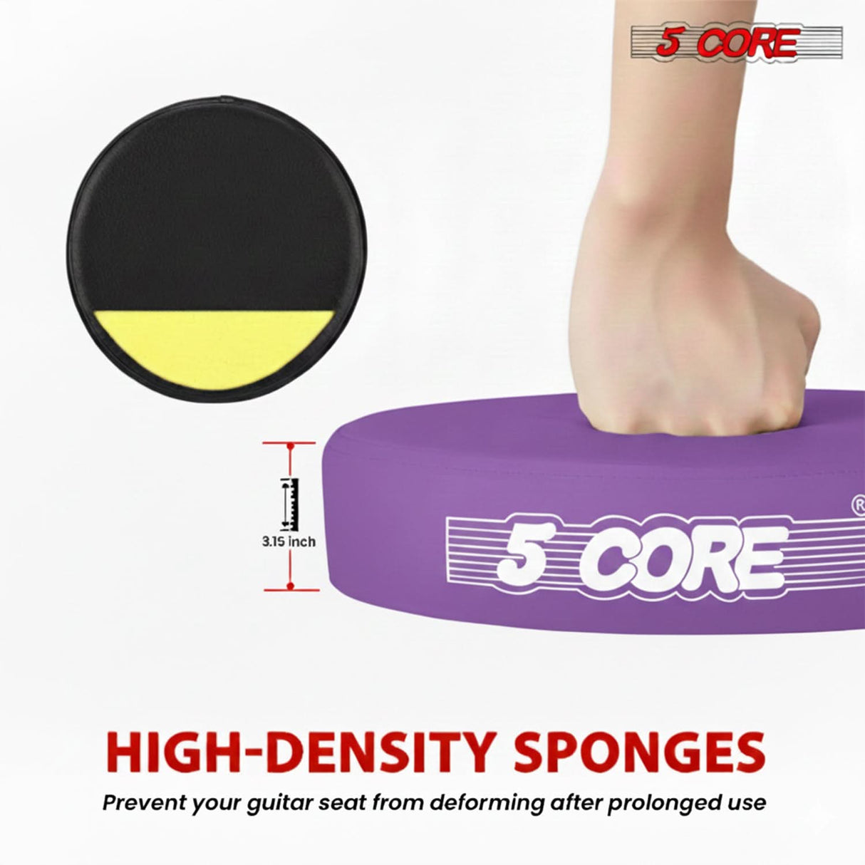 5Core Guitar Stool 3.15" Padded Chair Foldable Heavy Duty Music Seat Built in Foot Rest Guitar Stand