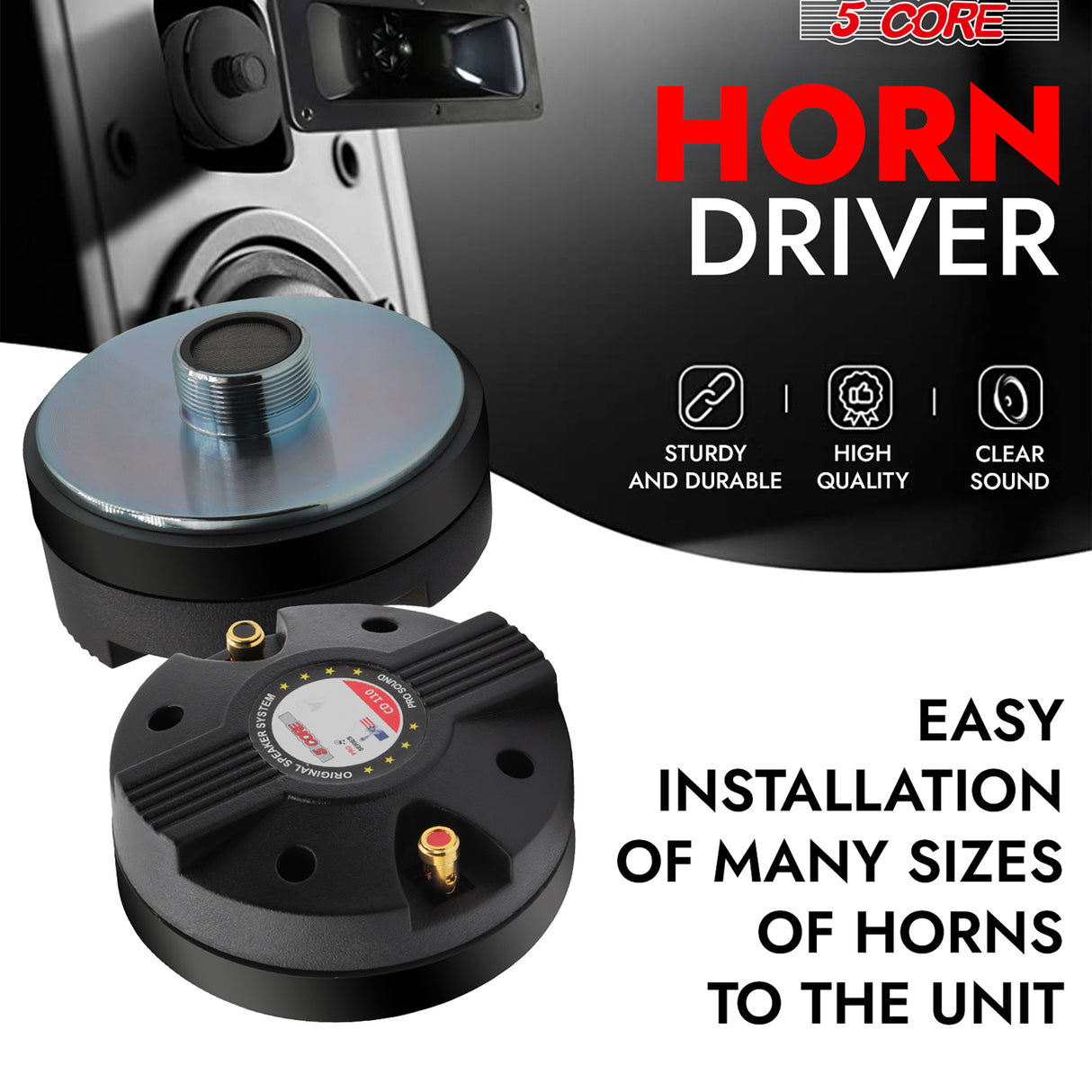 5 Core Compression Driver 1″ PA Horn Tweeter Pro Audio 800W 1.75″ Voice Coil 20Oz Magnet 8Ohm Driver