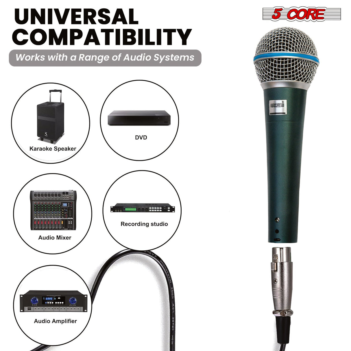 5 Core Microphone Professional Dynamic Mic Karaoke Singing XLR Wired Micrófono