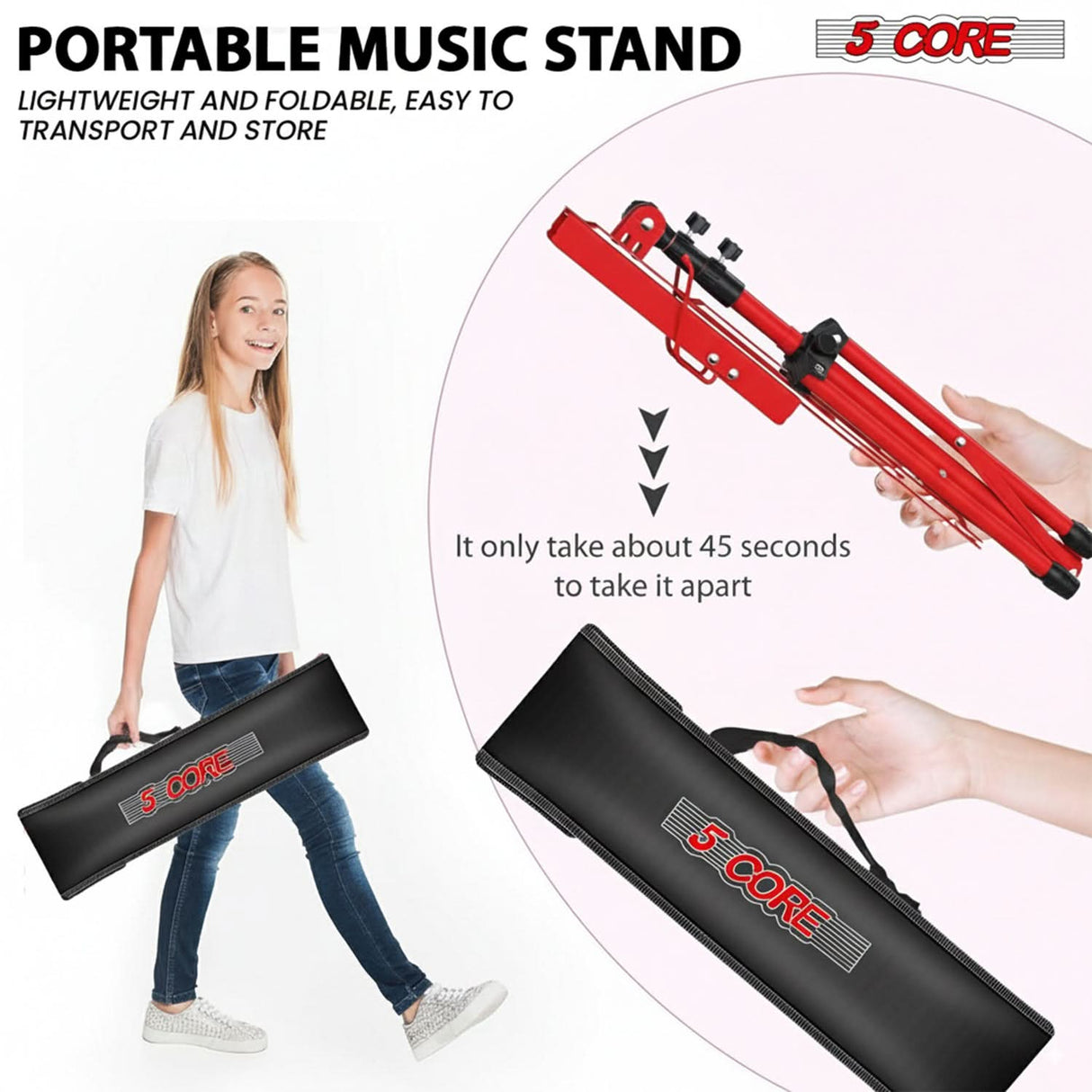 5 Core Music Stand Adjustable Desktop Book Stands Portable Sheet Holder All Metal Foldable Bookstand
