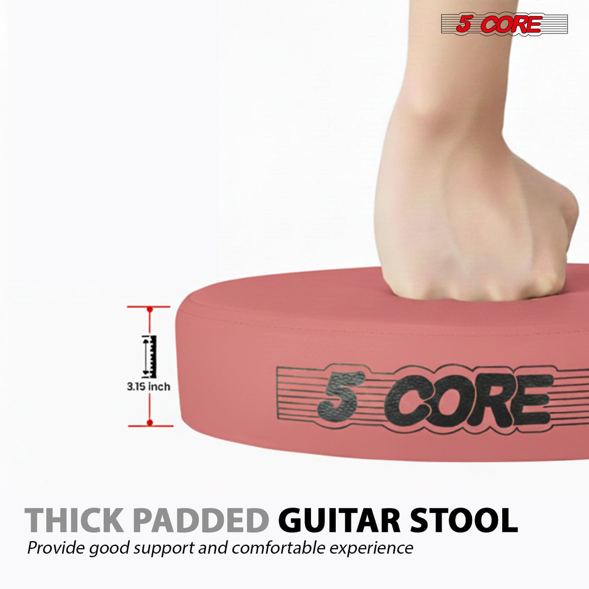 5 Core Guitar Stool 3.15" Padded Chair Foldable Music Seat w Built in Foot Rest Guitar Stand