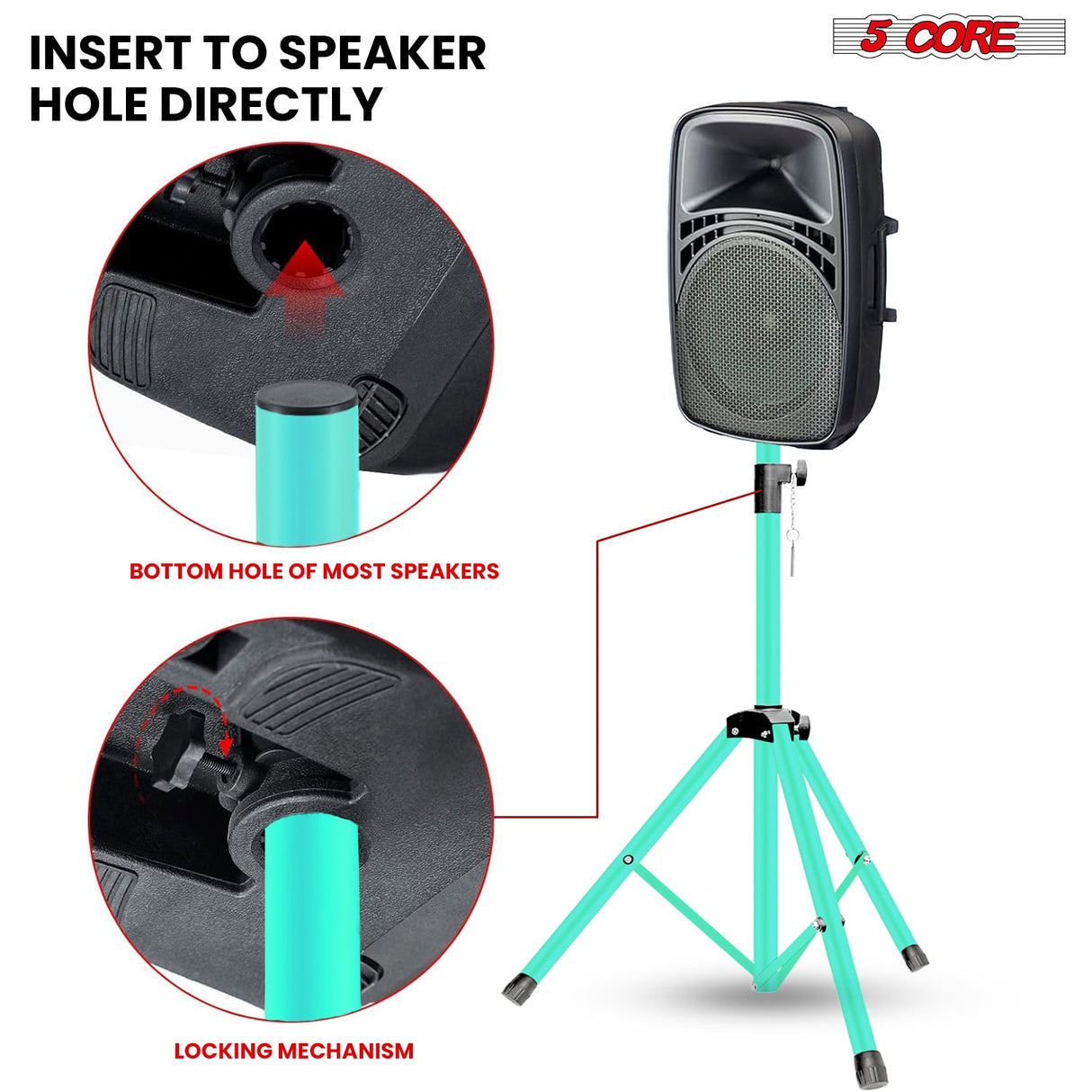 5 Core Speaker Stands Pair Adjustable 54 Inch Tripod 132 lbs Capacity 35mm Mount for DJ PA Use