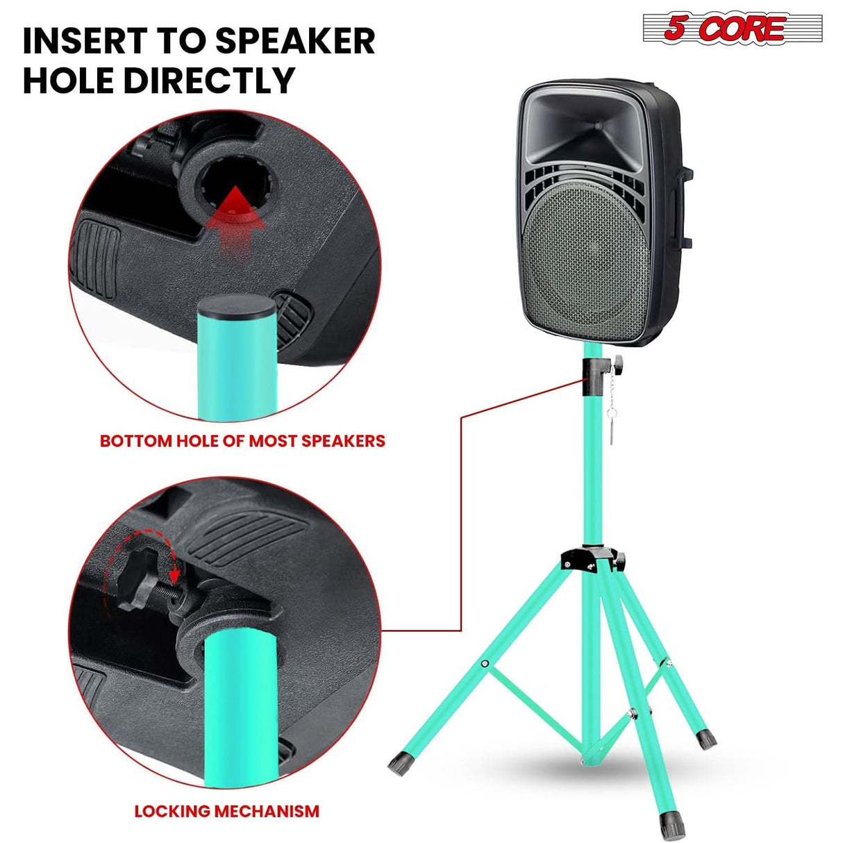 5 Core Speaker Stand Adjustable 31 to 54" PA DJ Tripod Stands Heavy Duty w 35mm Insert 132 Lbs