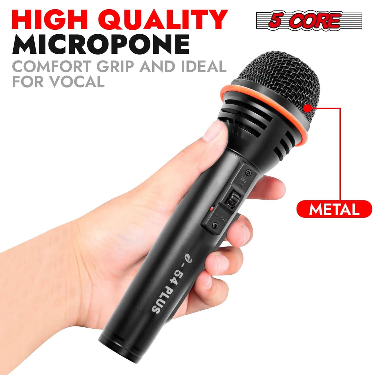 5 Core Microphone 2Pc Dynamic Vocal Handheld Mic Cardioid Singing Karaok Microfono w On Off Switch