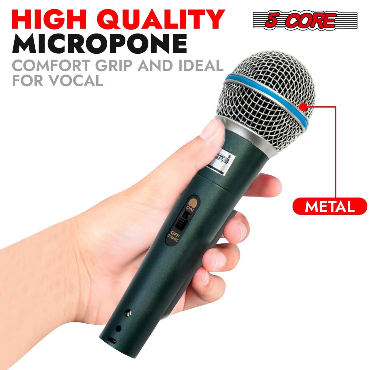 5 Core Microphone Dynamic Karaoke XLR Mic Cardioid Unidirectional Handheld Wired Singing Microfono