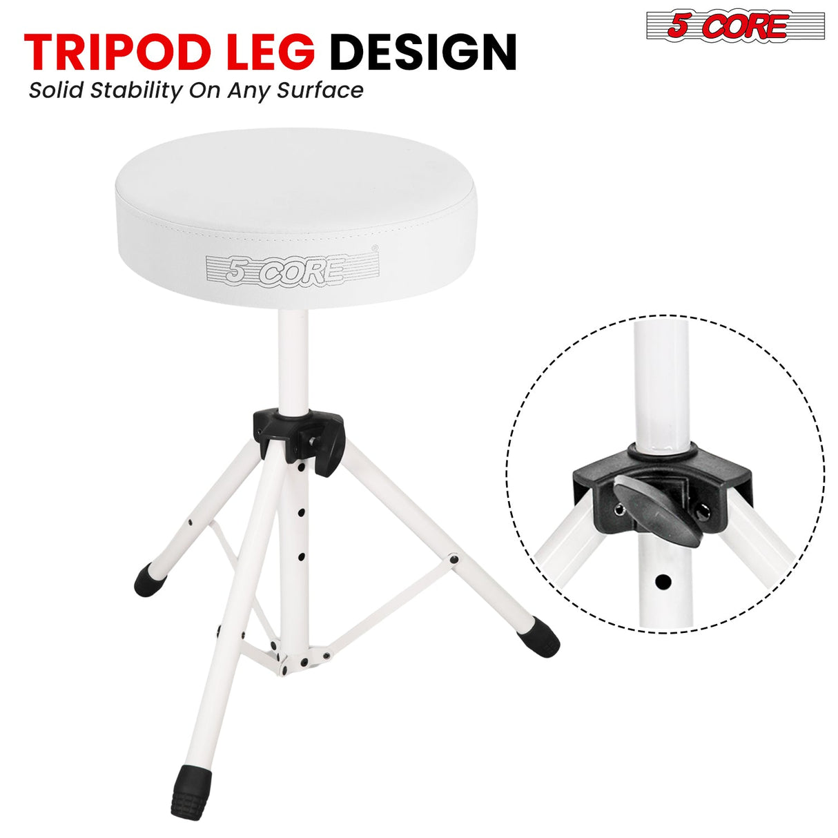 5 Core Drum Throne 3" Thick Padded Memory Foam Comfortable Drummer Stool 330Lb Capacity Adjustable